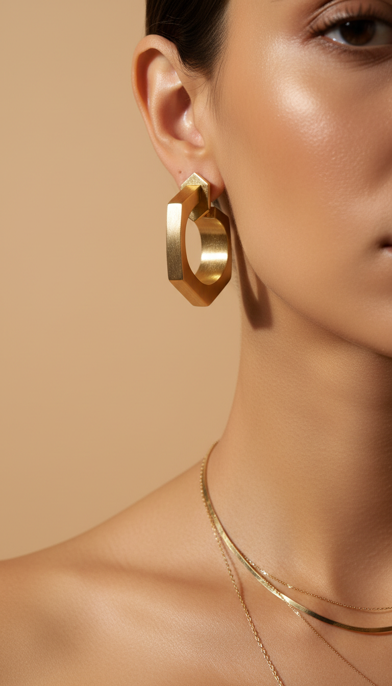 Brushed Gold Geometric Hoop Earrings