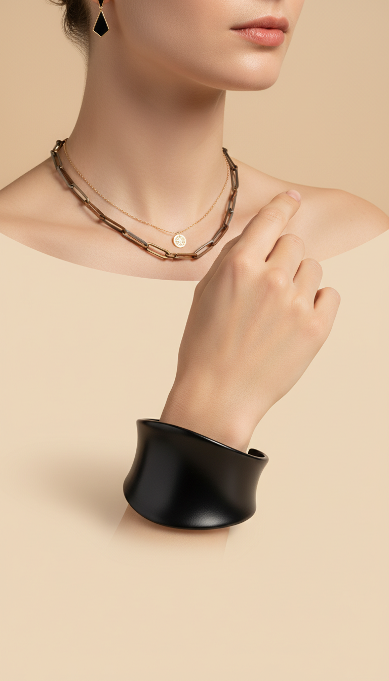Satin Black Enamel Statement Cuff