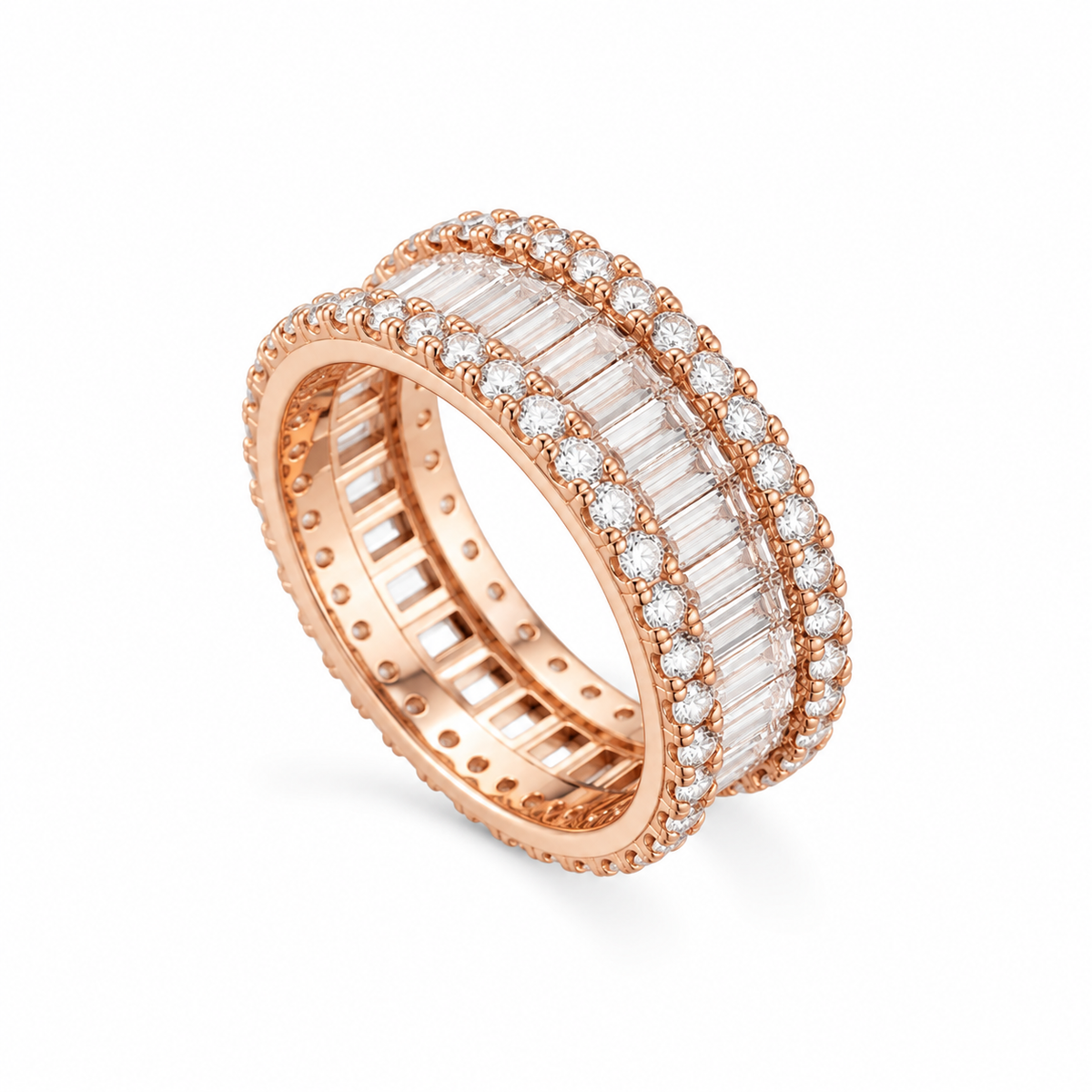 Rose Gold Baguette & Round Stone Ring