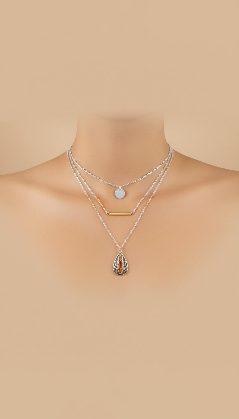 Sterling Silver Layered Pendant Necklace